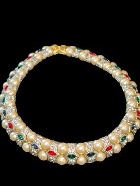 Vintage Jeweled Gold Choker Style Necklace